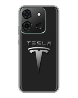 Чехол для Infinix Smart 7 с картинкой «Стальной логотип Tesla»
