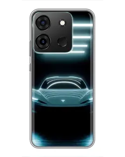 Чехол для Infinix Smart 7 с картинкой «Tesla в неоне»
