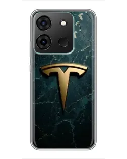 Чехол для Infinix Smart 7 с картинкой «Мраморная Tesla Gold»
