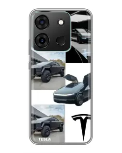 Чехол для Infinix Smart 7 с картинкой «Коллаж Cybertruck Tesla»