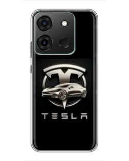 Чехол для Infinix Smart 7 с картинкой «Tesla — серебристое авто»