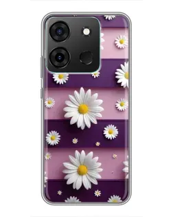 Чехол для Infinix Smart 7 с картинкой «Ромашки на фиолетовом»