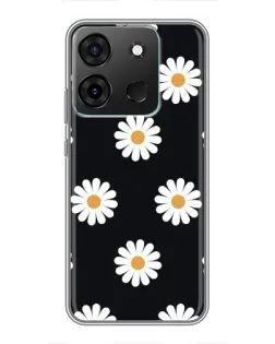 Чехол для Infinix Smart 7 с картинкой «Ромашки на черном»
