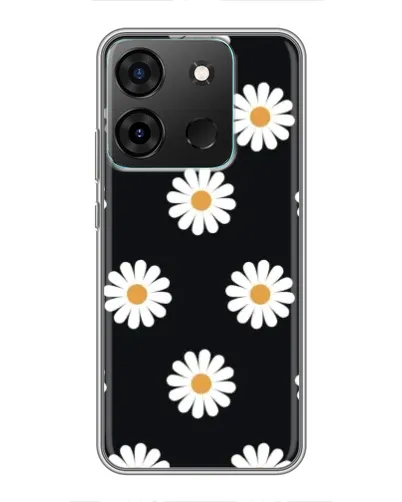 Чехол для Infinix Smart 7 с картинкой «Ромашки на черном»