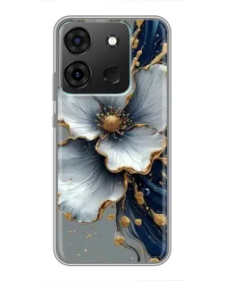 Чехол для Infinix Smart 7 с картинкой «Белый цветок и золотой флюид»