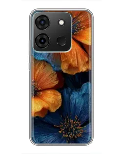 Чехол для Infinix Smart 7 с картинкой «Яркая сине-оранжевая флора»
