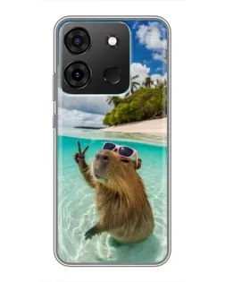 Чехол для Infinix Smart 7 с картинкой «Капибара на море»