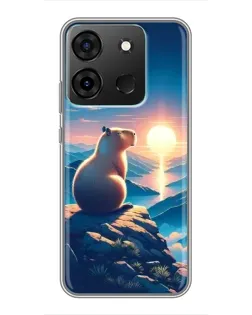 Чехол для Infinix Smart 7 с картинкой «Закат солнца с капибарой»