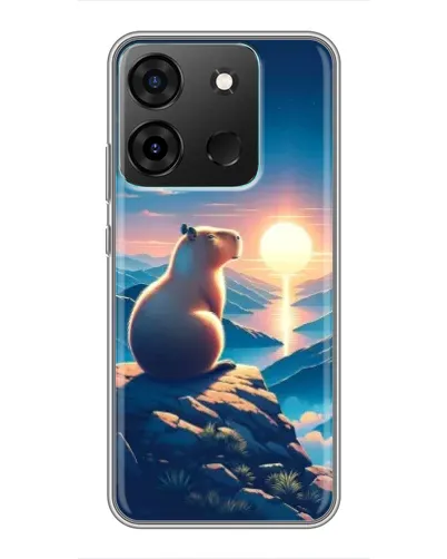 Чехол для Infinix Smart 7 с картинкой «Закат солнца с капибарой»