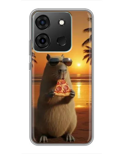 Чехол для Infinix Smart 7 с картинкой «Капибара с пиццей»