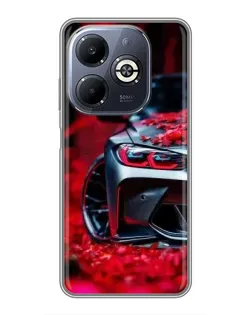 Чехол для Infinix Smart 8 Plus с картинкой «Спортивная BMW и цветы»