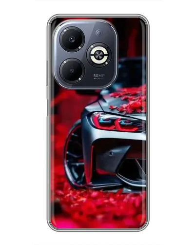 Чехол для Infinix Smart 8 Plus с картинкой «Спортивная BMW и цветы»