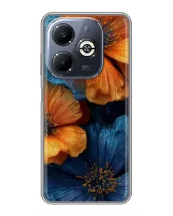 Чехол для Infinix Smart 8 Plus с картинкой «Яркая сине-оранжевая флора»