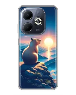Чехол для Infinix Smart 8 Plus с картинкой «Закат солнца с капибарой»
