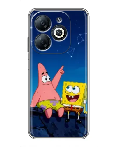 Чехол для Infinix Smart 8 с картинкой «Губка Боб и Патрик ночью»