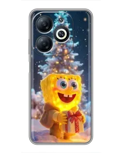 Чехол для Infinix Smart 8 с картинкой «Рождественский Спанч Боб»