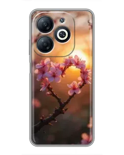 Чохол для Infinix Smart 8 з картинкою «Рожевий цвіт  сердечко на тлі заходу»