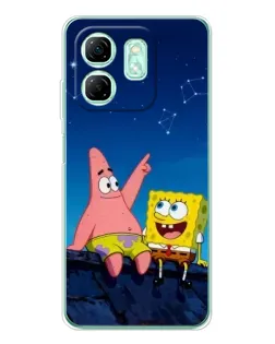 Чехол для Infinix Smart 9 с картинкой «Губка Боб и Патрик ночью»