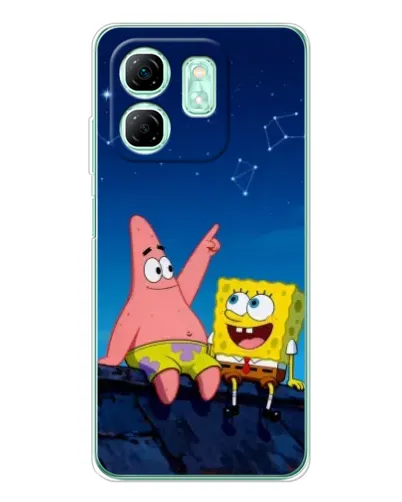Чехол для Infinix Smart 9 с картинкой «Губка Боб и Патрик ночью»