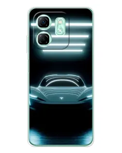 Чехол для Infinix Smart 9 с картинкой «Tesla в неоне»
