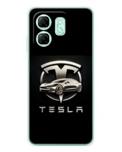 Чехол для Infinix Smart 9 с картинкой «Tesla — серебристое авто»