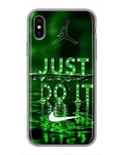 Чехол для iPhone X с картинкой «Зеленый неоновый Nike»
