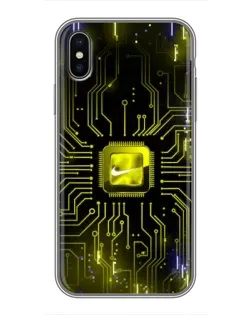Чехол для iPhone X с картинкой «Nike — золотая искра»