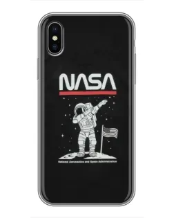 Чехол для iPhone X с картинкой «NASA — шагаем по Луне»