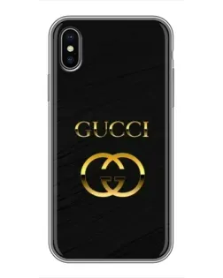 Чехол для iPhone X с картинкой «Золотой логотип Gucci»