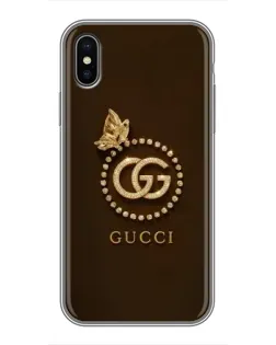 Чехол для iPhone X с картинкой «Gucci — золотая бабочка»