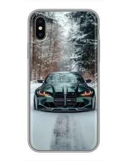 Чохол для iPhone X з картинкою «BMW у зимовому лісі»