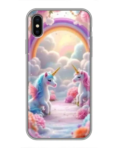 Чехол для iPhone X с картинкой «Радуга и единороги»