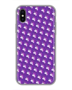 Чехол для iPhone X с картинкой «Единороги на фиолетовом»