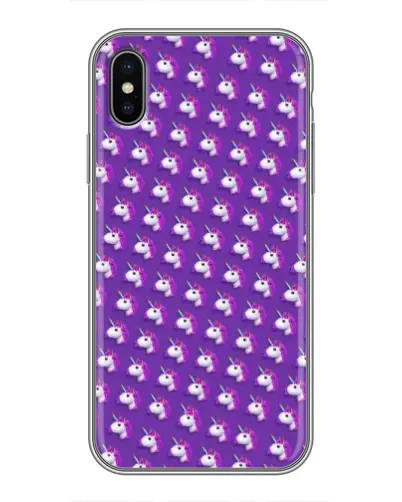 Чехол для iPhone X с картинкой «Единороги на фиолетовом»