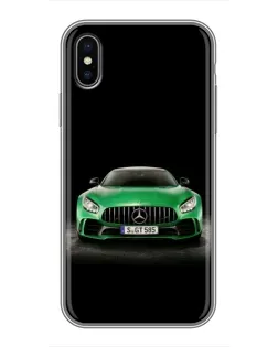 Чохол для iPhone X з картинкою «Mercedes — неоновий лого»