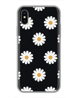 Чохол для iPhone X з картинкою «Ромашки на чорному»
