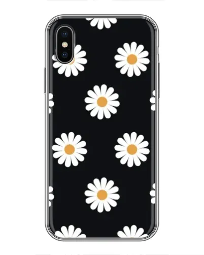 Чохол для iPhone X з картинкою «Ромашки на чорному»