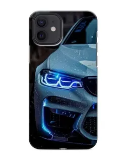 Чехол для iPhone 12 mini с картинкой «Взгляд BMW с синими фарами»
