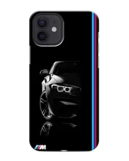 Чехол для iPhone 12 mini с картинкой «Силуэт BMW в темноте»