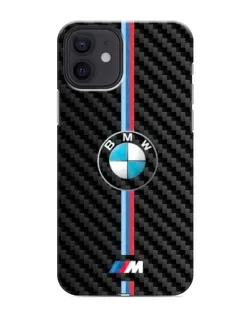 Чехол для iPhone 12 mini с картинкой «Эмблема BMW и карбон»