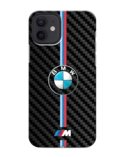 Чехол для iPhone 12 mini с картинкой «Эмблема BMW и карбон»
