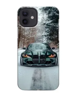 Чехол для iPhone 12 mini с картинкой «BMW в зимнем лесу»