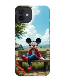 Чехол для iPhone 12 mini с картинкой «Микки на скамейке»