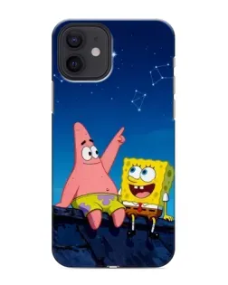 Чехол для iPhone 12 mini с картинкой «Губка Боб и Патрик ночью»