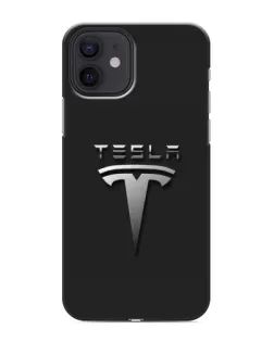 Чехол для iPhone 12 mini с картинкой «Стальной логотип Tesla»