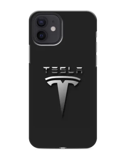 Чехол для iPhone 12 mini с картинкой «Стальной логотип Tesla»