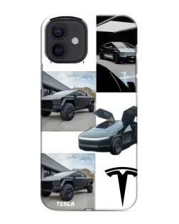 Чехол для iPhone 12 mini с картинкой «Коллаж Cybertruck Tesla»