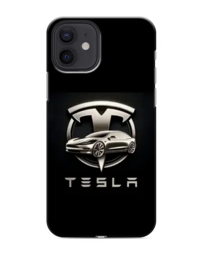 Чехол для iPhone 12 mini с картинкой «Tesla — серебристое авто»