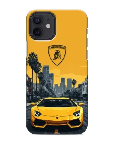 Чохол для iPhone 12 mini з картинкою «Жовтий Lamborghini місто»