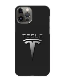Чехол для iPhone 12 Pro с картинкой «Стальной логотип Tesla»